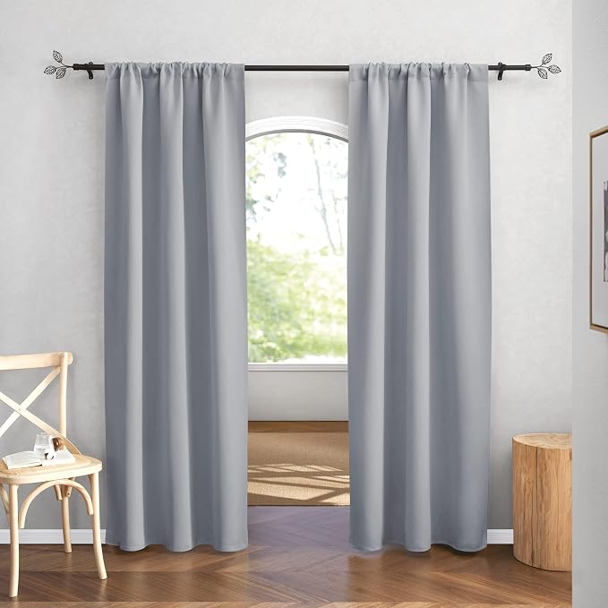 RYB HOME Blackout Curtains for Bedroom Living Dining Room 84 inches Long | Privacy Protection,Thermal Insulated,Sunlignt Heat Blocking,Drapes for Nursery Rental Room,W42 x L84,Silver Grey,2 Panels - Image 2