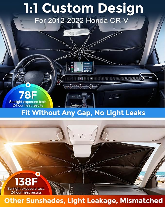 Weektic Custom Windshield Sun Shade Umbrella for Honda CR-V 2012-2022, [Double Thickened Ice Crystal Coating] Sun & Heat Protection, Keep Vehicle Cool & Protect Interior - Image 2