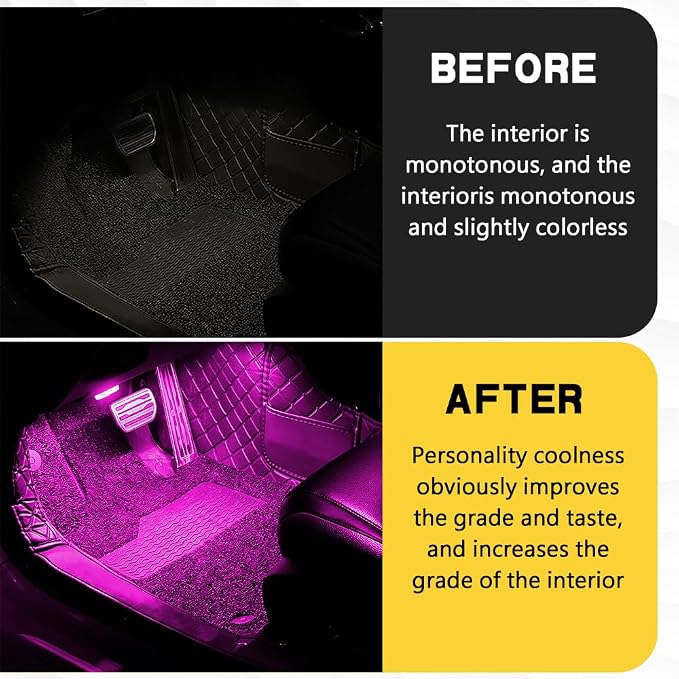 Car Interior LED Lights, Ambient Lighting Car Interior, Automotive Ambient Neon Light Kit with USB Port, Auto Accessories 4 in 1 Automotive Decoration Lighting for RV, Truck, Sedan (Pink) - Image 4