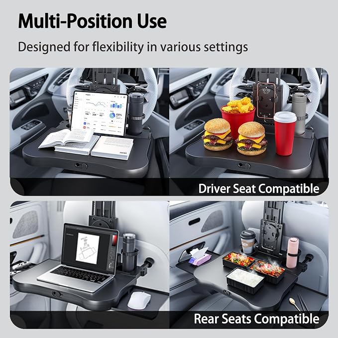 Large Foldable Backseat Tray Table, Car Laptop Desk with Cup Holder, Back Headrest Passenger Food Tray, Phone Tablet Holder, Multifunctional Travel Desk, Car Essentials for Kids & Long Road Trips - Image 2