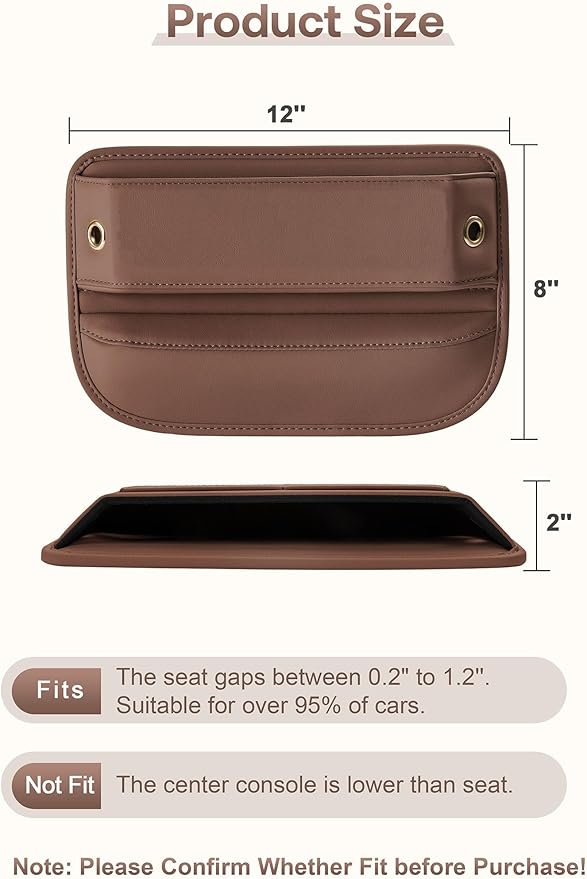 Premium Leather Car Seat Gap Filler Organizer (0.2”-1.2" Gaps), Clever Gifts for Car SUV Truck Owners (Brown, 2 Pack) - Image 6