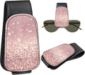 Leather Magnetic Sunglass Holder for Car Sun Visor, Cute Eyeglass Ticket Card Hanger Clip, Universal Auto Interior Accessories for SUV Pickup Truck, Rose Gold Glitter by Unknown