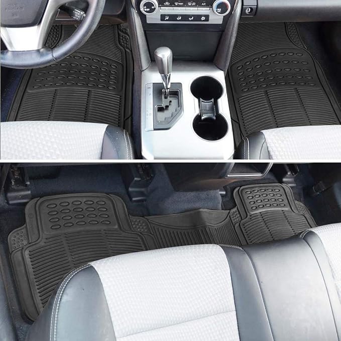 VaygWay Universal 3 Piece Heavy Duty Front and Rear Black Rubber Floor Mats - Premium Quality Trimmable Universal Fit All Weather Protection Floor Mats for Car Van SUV Truck - Image 2