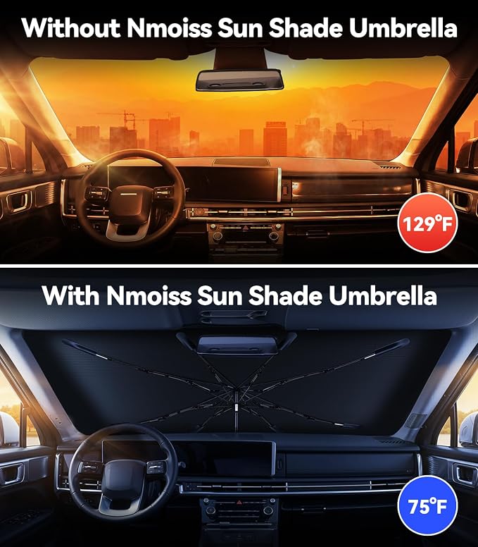 Nmoiss Windshield Sun Shade Umbrella [Vinyl Coating Heat Shield] Fit for 2013-2026 Hyundai Santa Fe, SE/SEL/XRT/Limited/Calligraphy Accessories, Protect Car from Sun Rays - Image 2