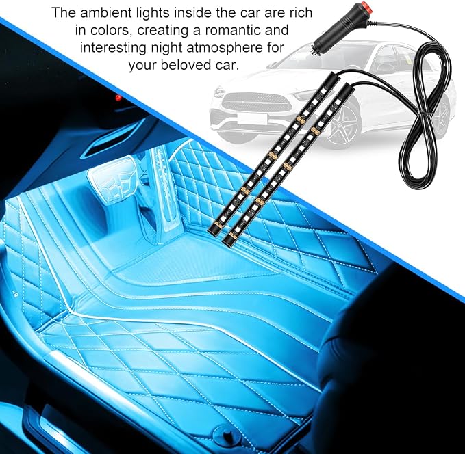 Car LED Strip Light, 12V 24 LED Vehicle Under Dash Neon Ambient Night Decor Lamp with Cigarette Lighter Plug, Automotive Interior Lighting Accessories, Universal for SUV Truck Sedan (Ice Blue) - Image 3