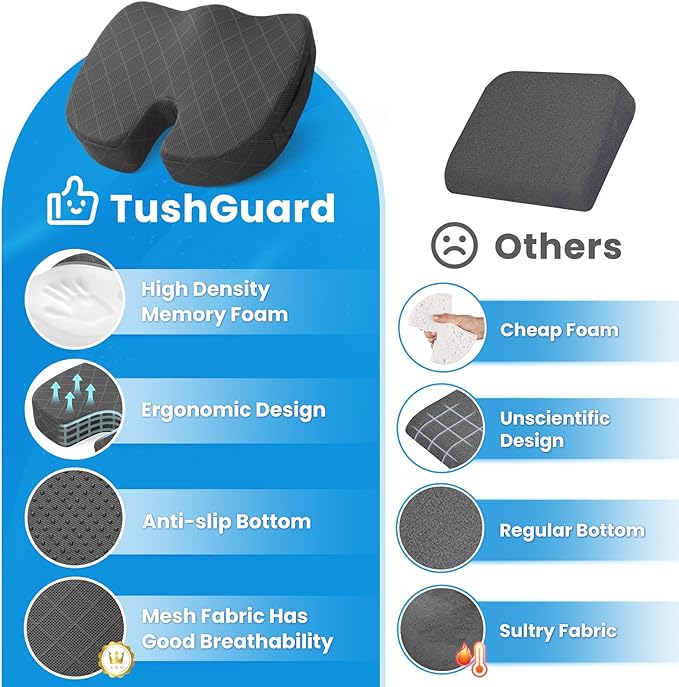 Seat Cushion - for Office Chair, Car Seat, Airplane, Bleacher - Sciatica & Coccyx Pain Relief Desk Chair Cushion for Long Sitting Office Workers, Car Drivers(Grey, XX-Large) | for Car Seat, Airplane, Desk Chair - Sciatica & Hip & Coccyx Pain Relief Cus... - Image 6