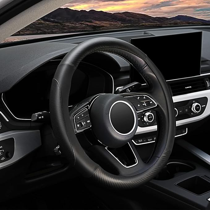 YHONGJT Soft Microfiber Leather Car Steering Wheel Cover, Universal Fit 15 Inch for Women Girls, Fit Vehicles, Sedans, SUVS, Vans, Trucks - Black by Unknown