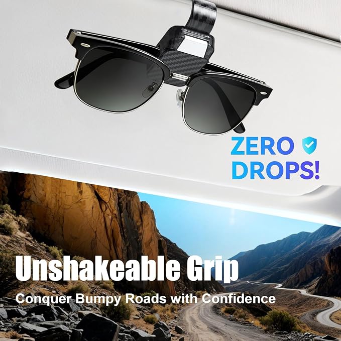 2 Pack Car Sun Visor Sunglasses Clip, Carbon Fiber Finish Sunglass Holder | One-Handed-Operation Easy Access Storage for Driving,Universal Fits Anti-Scratch Car Sun Visor Accessories - Image 4
