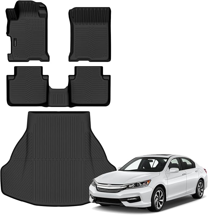 AUXKO All Weather Floor Mats Cargo Mat for Honda Accord Sedan 2013-2017 | High Wall,All-Weather,All Season,Odorless,Anti Slip,Rain&Salt Resistant,TPE Material,Black,Accessories,Pet Friendly by AUXKO