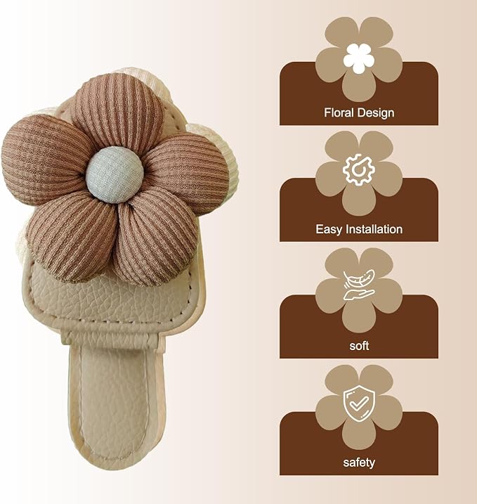 1 PC Floral Design Car Visor Sunglasses Clip, Clip-On Leather Cute Flower Eyeglass Holder, Stable Car Visor Accessory for Women, Universal for Most Cars (Brown) - Image 6