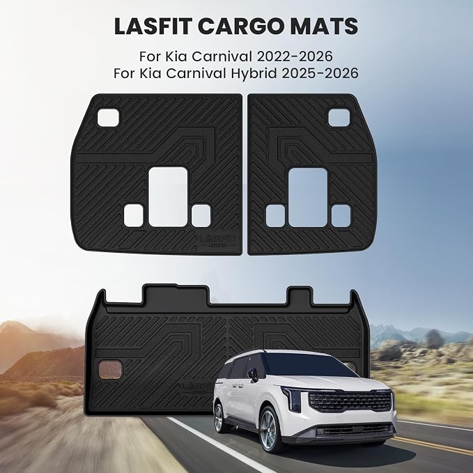 LASFIT Cargo Mats for Kia Carnival 2022-2027 /Kia Carnival Hybrid 2025-2027 | All Weather TPE Custom Fit Cargo Trunk Mat & Backrest Mats Accessories, Black - Image 2