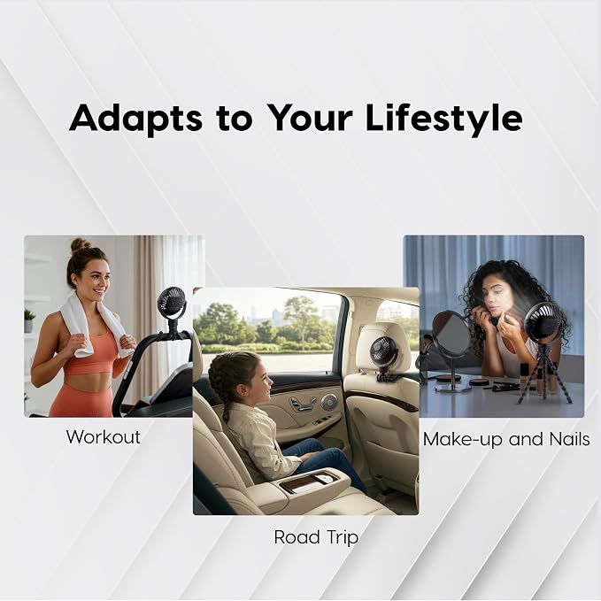IRIS USA WOOZOO Portable Personal Fan, USB-C Charging, Tripod Stand, Black | LED Light, Mosquito Repellent Tray, 360° Tilt, 3 Speeds, Pet Stroller Car Fan, Camping Golfing Outdoor Use - Image 11