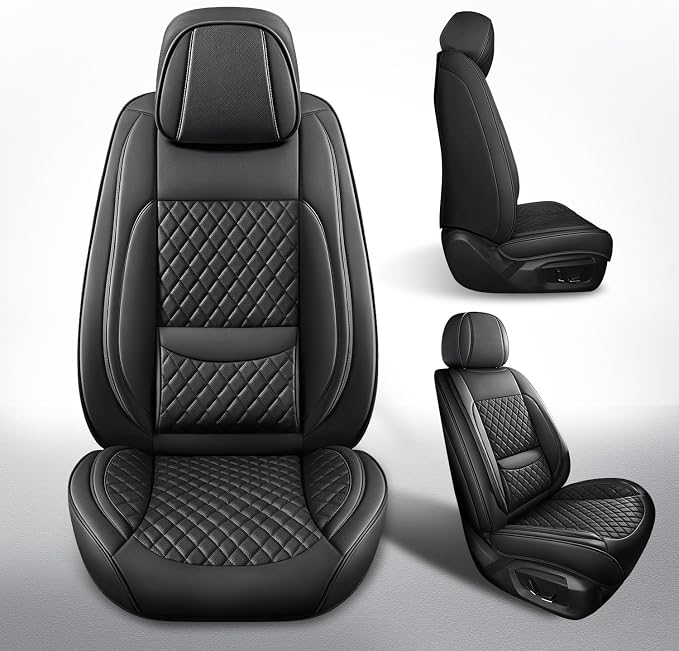 MIROZO Seat Covers,Leather Seat Cover Full Coverage for SUV Sedan Trucks | Black Seat Covers Full Set,Waterproof Leather Car Seat Covers,Universal Seat Protector For SUV Sedan Truck - Image 5