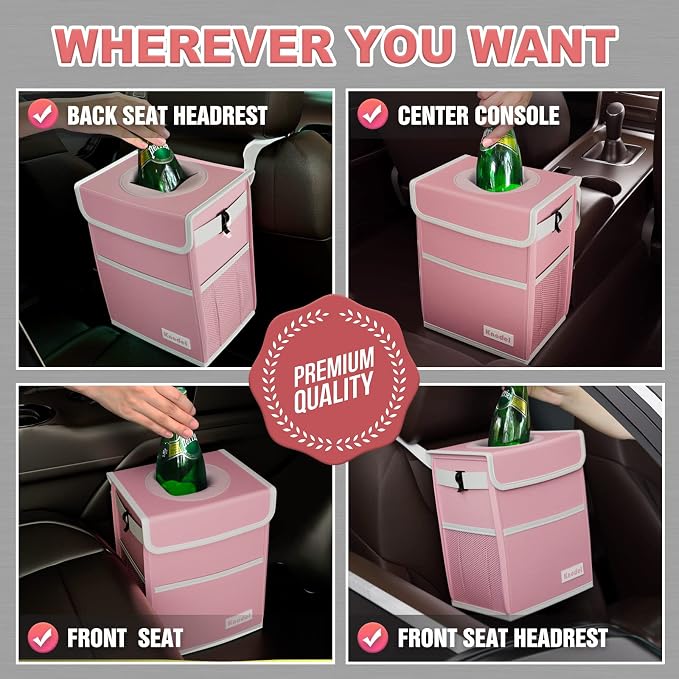 K KNODEL Car Trash Can with Lid, Car Garbage, Bin and Bag (Pink, Large) | Waterproof Car Garbage Can with Liner, Hanging Trash Bag for Car, Suv, Van, Truck - Image 5