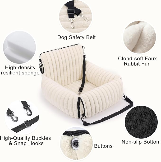 MIXJOY 6-in-1 Dog Car Seat for Small/Medium Dogs up to 25 lbs, Multi-Functional Dog Carrier for Car with Detachable Washable Cover, Pet Travel Bed with Clip-On Safety Leash, Beige - Image 7
