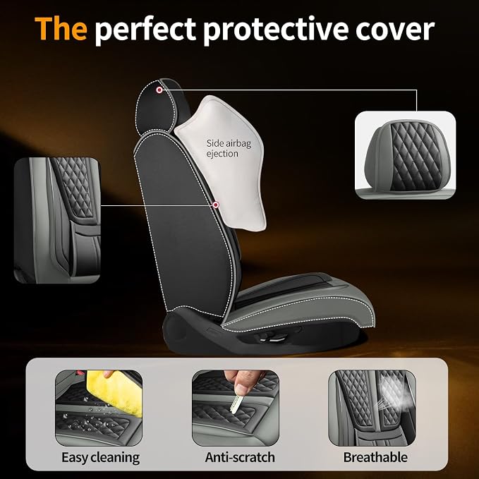Fit Liberty Car Seat Covers Compatible with Jeep Liberty 2002-2010 2011 2012.Full Coverage Waterproof Leather,Compatible with Airbag,All - Weather Seat Cushion Protector(2 Front,Grey) - Image 4