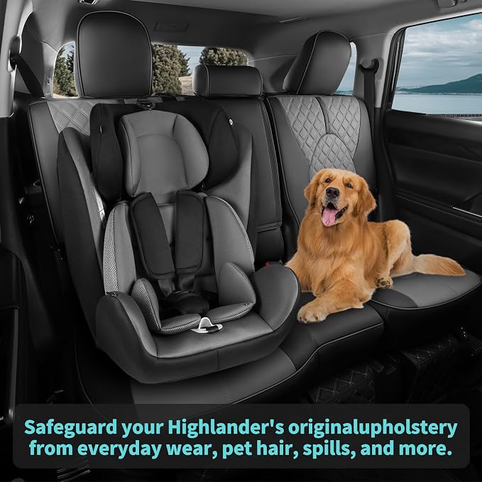 Custom Seat Covers for Toyota Highlander 2020-2026 7 Seats | black grey, faux leather, 2nd row captain chairs, waterproof, breathable, airbag compatible, stain resistant, easy install - Image 4