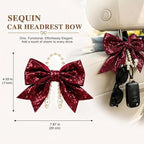 2 Pack Pearl Car Seat Headrest Hook with Bow & Sequin/Leopard/Polka Dot Design – Cute Purse Hanger for Vehicle,Grocery Bags, Umbrellas, Seat Back Organizer for Women (Red Sequins) - Image 3