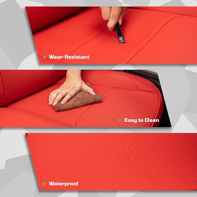 Car Seat Covers Custom Fit for Dodge 2019-2026 Ram 1500 Crew Cab,Red | Custom Fit Faux Leather Full Set, Compatible with 5th Gen Ram 1500 Big Horn/Lone Star/Rebel/Sport, Waterproof, Easy to Clean - Image 6