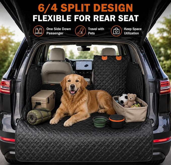 SUV Cargo Liner for Dogs,60/40 Split Seat Access,Waterproof Dog Trunk Cover | Feature: 60/40 Split Access | Material: Waterproof PU Leather | Protection: 15.5" Side Flaps & 19.5" Bumper Flap - Image 2