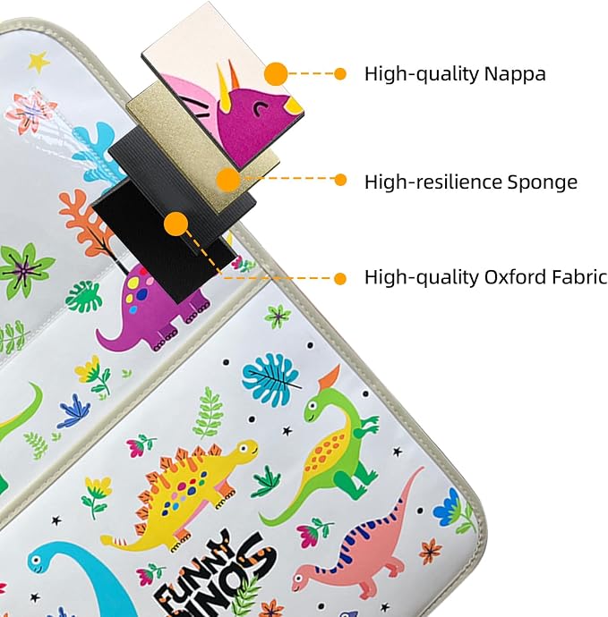 kids Leather Car Backseat Organizer with Foldable Table Tray, Car Storage Organizer with Tablet Holder, Car Seat Back Protectors Kick Mats, Travel Accessories (Dinosaur) - Image 3