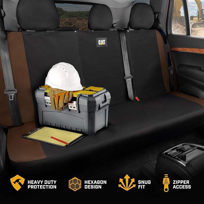 CAT Flexfit Brown Rear Seat Cover for Cars, SUVs & Mid-Size Pickup Trucks - Durable 60/40 Split Rear Bench Seat Protector, Back Seat Cover, Interior Auto Accessory, Not for Full-Size Pickup Trucks - Image 3
