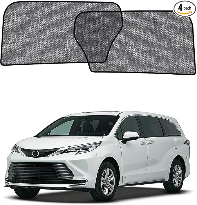 Car Window Shade for Toyota Sienna 2021-2025,2 Pack UV & Glare Protection, Breathable Privacy Screen, Insect & Bug Blocker Magnetic Mesh Side Rear Sun Shades for Baby Camping, Napping & Travel by Unknown