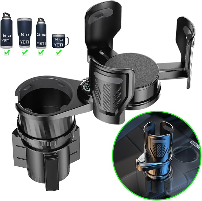 Multifunctional 2 in 1 Cup Holder Expander for car，DualCup Holder Extender with Adjustable Base,Fits Yeti, Hydro Flask, Nalgene, Large 10/40 oz. Bottles & Big Drinks,Travel Cup by KUPAO