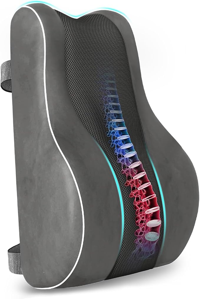 CloudBliss Lumbar Support Pillow, Memory Foam for Office, Standard, Gray | Ergonomic High-Density Memory Foam, Adjustable Straps, Washable Mesh Cover, Lower Back Support for Office, Gaming & Car Seat by CloudBliss