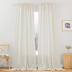 RYB HOME Semi Sheer Curtains 102 inches Long for Bedroom | Light Filtering, Half Privacy, Durable Window Curtains & Drapes, for Living Room, Linen, Rod Pocket, W52 x L102, 2 Panels Set by RYBHOME