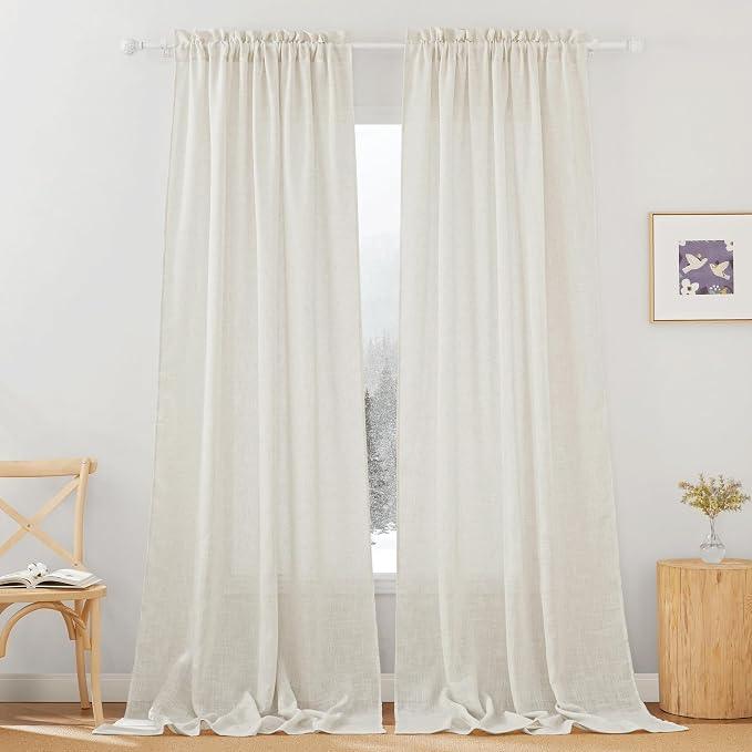 RYB HOME Semi Sheer Curtains 102 inches Long for Bedroom | Light Filtering, Half Privacy, Durable Window Curtains & Drapes, for Living Room, Linen, Rod Pocket, W52 x L102, 2 Panels Set by RYBHOME