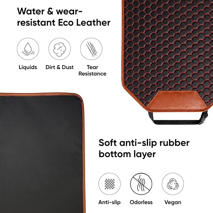 Car Seat Back Protector, Waterproof Faux Leather Kick Mat, Red, 1 Pack | Wide-Coverage Protection with an Easy-Clean Faux Leather Surface - Image 5