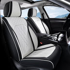 FLORICH Leather Car Seat Cover Full Set Automotive Seat Covers 5 Seats Front and Back Seat Cover Full Coverage Car Seat Cushion Universal Fit for Most Car Truck SUV Seat Protection, Black&White - Image 2