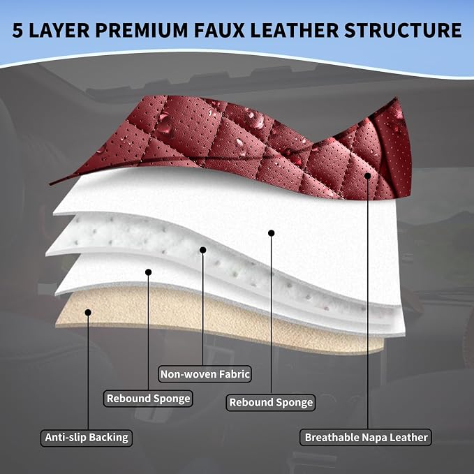 Leather Front Car Seat Covers Automotive Seat Protectors | Breathable Waterproof Durable Full Surround & Lumbar Support Design Non-Slip Universal Fit for Most Cars SUVs Trucks Vans Red - Image 8