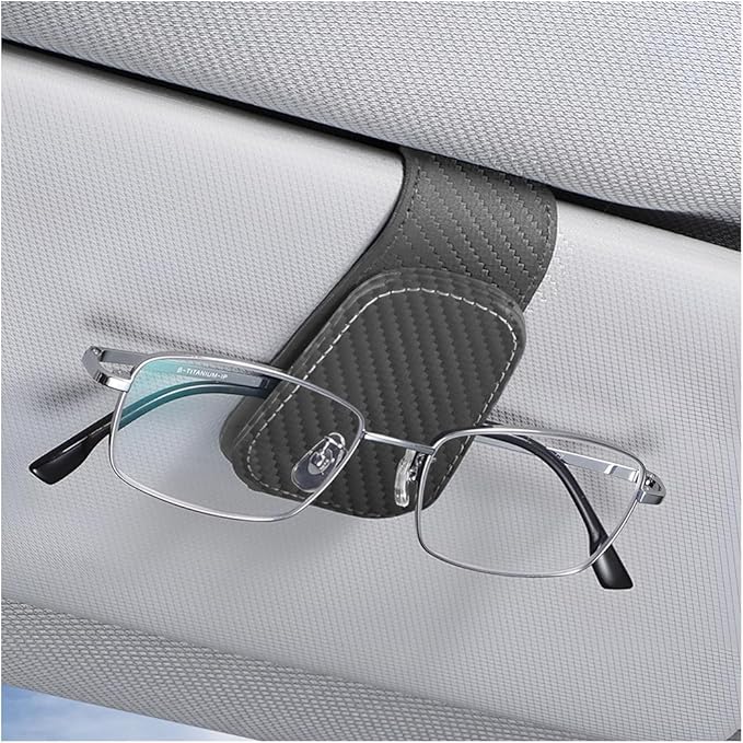 AICEL Sunglasses Holders for Car Sun Visor, Leather Magnetic Clip, Gray | Leather Eyeglasses Hanger Mounter, Magnetic Glasses Holder and Ticket Card Clip, Car Accessories, Universal Fit by AICEL