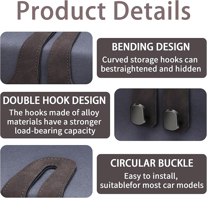2 Pack Car Seat Headrest Hooks for Purses and Bags, Car Purse Holder With Double Metal Hooks, Headrest Back Seat Handbags Hook, Universal Car Purse Hanger, Cute Car Hanging Accessories, Brown - Image 4