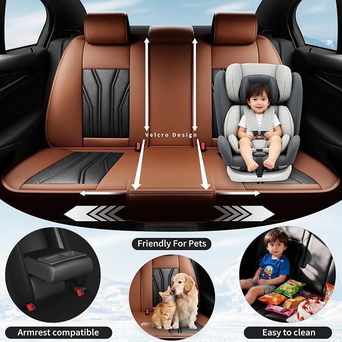Fit Highlander Premium Leather Car Seat Covers for Toyota Highlander 2007-2025 2026 - Waterproof，Breathable，All-Weather Seat Cushion Protecto & Airbag Compatible, 2 Front Seat Brown&Black - Image 3
