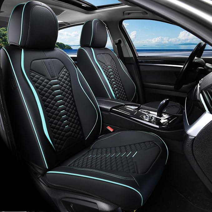 Coverado Seat Covers, Car Seat Cover Front Seats, 2 Pack Universal Seat Covers for Cars, Nappa Leather Waterproof Seat Cover, Car Seat Protectors, Front Seat Cover Fit for Most Cars, Black&Blue by COVERADOAUTO