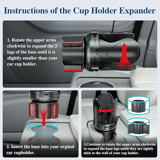 Car Cup Holder Expander, Cup Holder Extender Adapter with Expandable Arm and Adjustable Base, Compatible with Yeti Ramblers, Hydro Flasks, Stanley, Owala Most Coffee Mugs Bottles & Cups (CUP-T-1pack) - Image 6