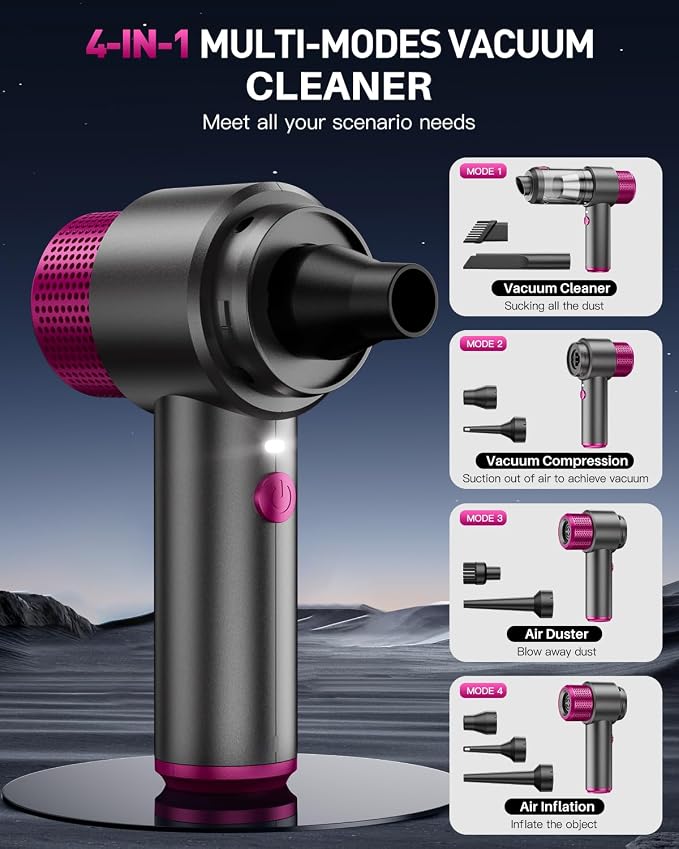 KMM Handheld Car Vacuum Cleaner, Hand Held Vacuum Cleaner & Air Duster | 15000PA Strong Suction, 120W High Power, Portable & Rechargeable, LED Light, Multi-Nozzles for Home, Car, Office, Pet - Image 6