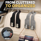 2 Pack Car Headrest Hooks, Dual Metal Hooks, Stylish Black | Premium leather with dual metal hooks and anti-drop design. Holds purses, bags, coats, and groceries securely. - Image 4