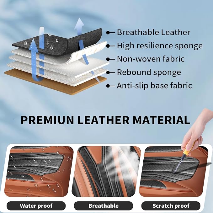 Fit Altima Car Seat Covers for Nissan Altima 2010-2025 2026- Full Set Premium Leather, Waterproof&Breathable, All-Weather Seat Cushion Protecto & Airbag Compatible, Full Set Brown & Black - Image 6