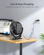 Koonie 8" Clip on Fan, 10000mAh Rechargeable Battery, Strong Airflow | 4 Speeds, Sturdy Clamp, Ideal Portable USB Desk Fan for Office, Golf Cart, Camping, Travel, Tent, Outdoor, Treadmill & Gym - Image 8