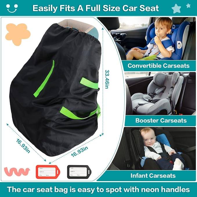 Waterproof Car Seat Bags For Airplane Travel, Durable Carseat Cover For Air Travel Car Seat Travel Bag with Shoulder Straps and 2pcs Luggage Tags For Airplane - Image 3