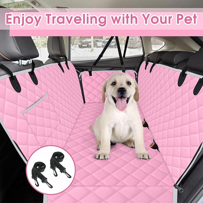 Waterproof Dog Car Seat Cover for Back Seat, Pet Hammock- L, Pink/Grey | Durable waterproof hammock with nonslip design & storage pockets. Protects seats from scratches, fits cars, SUVs & trucks. - Image 7