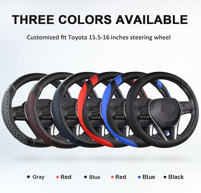 West Llama Customized Auto Car Steering Wheel Cover for Toyota Tacoma,4Runner,Tundra,Sequoia,15.5-16 inch(Diamond Quilted-Black+Gray-Large Size) - Image 7