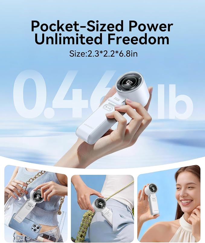 KIMMOO 2 Pack White Portable Handheld Turbo Fan-100 Speeds, Powerful 20000 RPM, 12Hrs Cooling,120° Rotation, USB Rechargeable Mini Hand Held Personal Fan for Travel Outdoor Indoor - Image 7