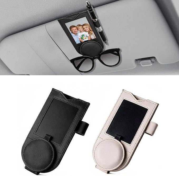Sunglasses Holder for Car Visor, Magnetic Visor Clip with Photo Display | Universal Car Organizer for Sunglasses, Secure One-Hand Access Visor Sunglass Holder for Cars Trucks SUVs, 1 Pack White by Unknown