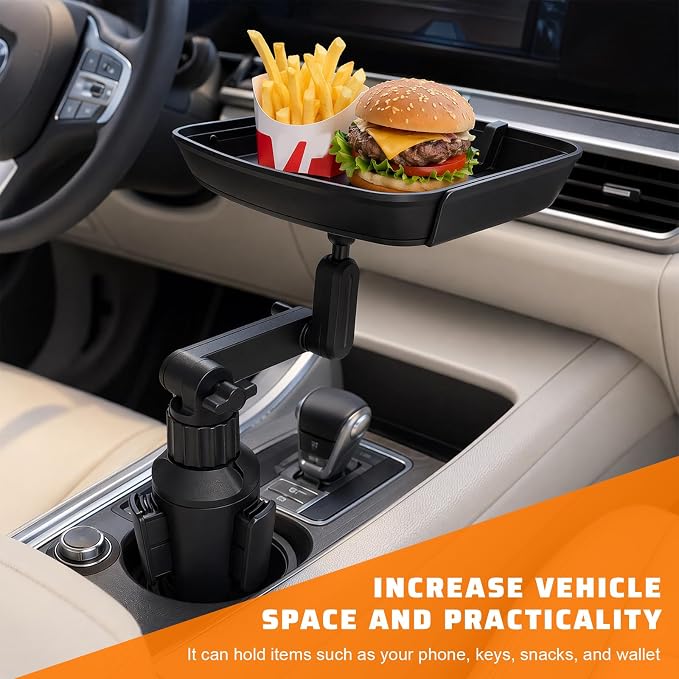Larger Cup Holder Tray, 360° Rotating Expandable Car Food Tray Table with Phone Slot, Multifunctional Car Cup Holder Expander Road Trip Essentials for Eating & Storage - Image 5