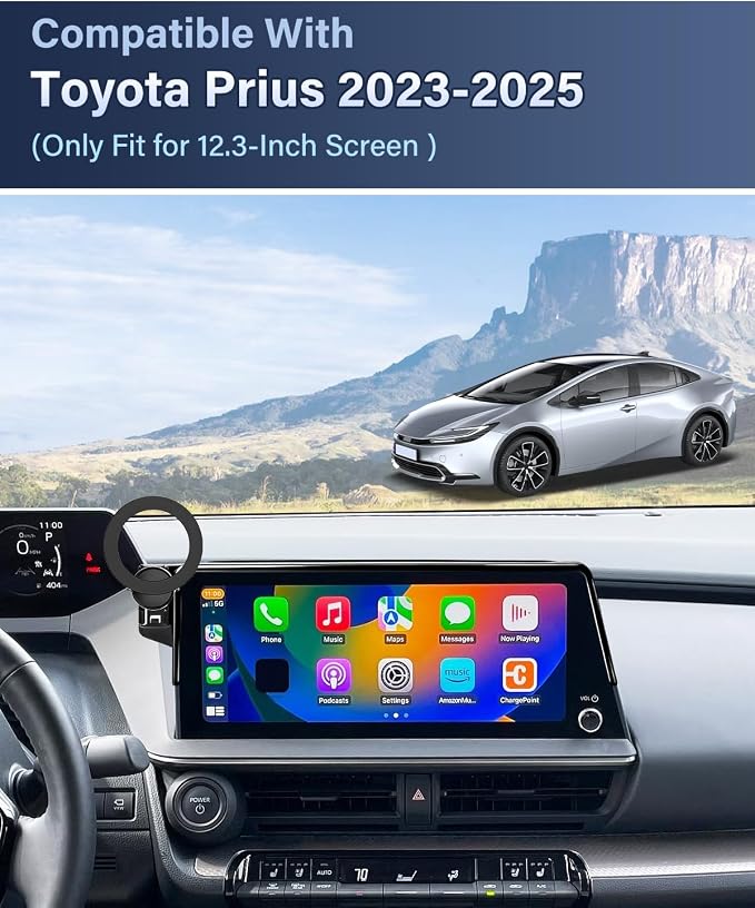 PZK Car Phone Holder for Toyota Prius 2023-2025 2026 Accessories 12.3-Inch | Strong Magnetic Compatible with MagSafe Screen Phone Mount Fixed Clip with Sunglasses Storage Box 360° Rotation Hands Free - Image 2